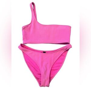 triangl swimwear One-Shoulder Ribbed Bikini in Hot Pink